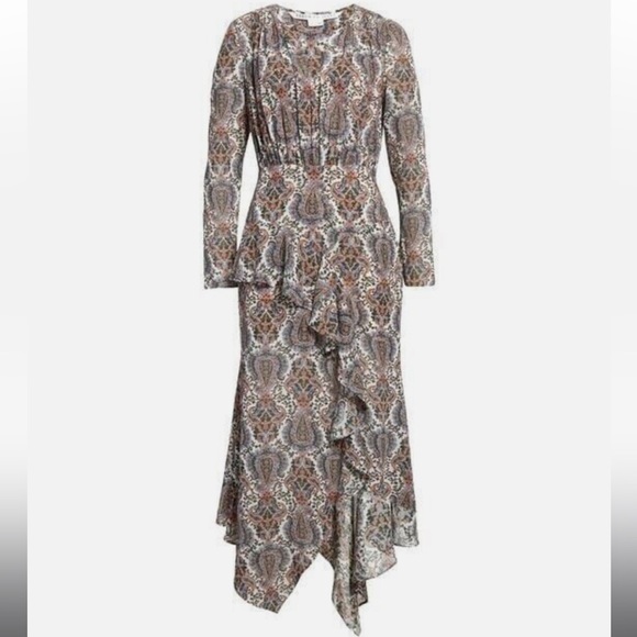 Veronica Beard Sazan Long Sleeve Handkerchief Hem Paisley Dress - Picture 2 of 5